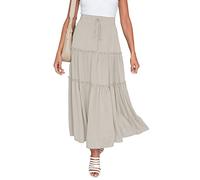 NASHALYLY Damen Sommer Rock Elastische Taille Chiffon Retro Maxi Langer Plissierter Faltenrock Einfarbig solide