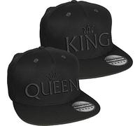 Nashville print factory Snapback Ton-in-Ton Bestickt mit Motiv Krone/King & Queen in schwarzer Schrift Stickerei Partner-Cap für Sie & Ihn (King & Queen)