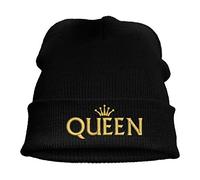 Nashville print factory Strickmütze Leisure Beanie Bestickt mit Motiv Krone/King/Queen in Goldener Schrift Stickerei Partner-Mütze für Sie & Ihn (Queen)