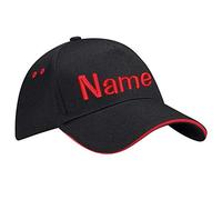 Nashville print factory Ultimate 5-Panel Cap Sandwich Peak Bestickt mit Name/Text Mütze Cappy Basecap (Black/Classic Red)