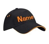 Nashville print factory Ultimate 5-Panel Cap Sandwich Peak Bestickt mit Name/Text Mütze Cappy Basecap (Black/Orange)