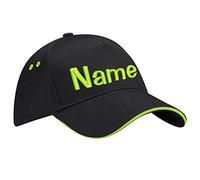Nashville print factory Ultimate 5-Panel Cap Sandwich Peak Bestickt mit Name/Text Mütze Cappy Basecap (Black/Lime Green)