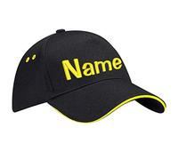 Nashville print factory Ultimate 5-Panel Cap Sandwich Peak Bestickt mit Name/Text Mütze Cappy Basecap (Black/Yellow)