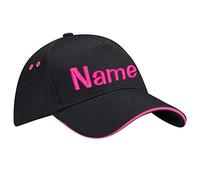 Nashville print factory Ultimate 5-Panel Cap Sandwich Peak Bestickt mit Name/Text Mütze Cappy Basecap (Black/Fuchsia)