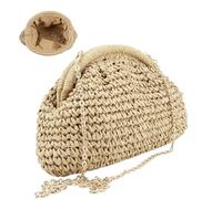NASSMOSSE Frauen Stroh Umhängetasche Bast Handtasche Stroh Strand Schulter Handtasche Gewebte Knödel Tasche Tasche für Party Hochzeit Sommer Strand Beige