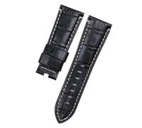 NASUNJIA 24mm 26mm Krokodilmuster Echtes Bambusleder Uhrenarmband Kompatibel Mit Panerai Armband PAM441 Armband Schmetterlingsschnalle Zubehör(Black Yellow White,26MM WITH LOGO_WITHOUT BUCKLE)