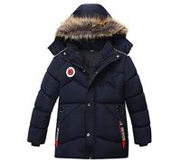 Natashas Baby Jungen Winter Mantel Kinder Kapuzenjacke mit Kunstfell Winterjacke Flaum gefüttert Warm Jungen Baumwolljacke 2-5 Jahre