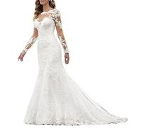 NaTengs Damen Applique Lange Hochzeitskleider für Braut 2022 mit Ärmeln, elfenbeinfarben, 40