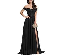 NaTengs Damen Schulterfrei Ballkleider Appliques Lange Formale Abendkleider, Schwarz , 38