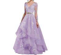 NaTengs Durchsichtiges Brautkleid für Damen, langärmelig, V-Ausschnitt, Brautkleid, lavendel, 42