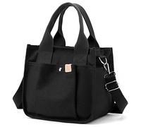 NATINSA Kleine Canvas-Tragetasche mit Taschen für Damen, niedliche Mini-Umhängetaschen, lässige Umhängetasche, Hobo Messenger Handtasche, Schwarz