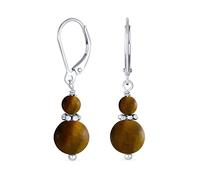 Natürliche Braune Tigerauge Boho Bali Milgrain Edged Beaded Rondel Separator Double Ball Round Drop Dangle Ohrringe Für Frauen Teen .925 Sterling Silber Lever Zurück