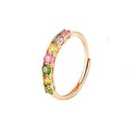 Natürliche Feng Shui Bunte Jade für Damen, echter Ring mit offenem Ende, S925-Silber, vergoldet
