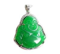 Natürliche Feng Shui Grüne Jade Halskette Anhänger für Frauen Echte Yoga Jadeit Maitreya Buddha Lachender Buddha Buddha Glückverheißend S925 Silber