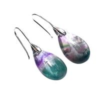 Natürliche Fluorit Tropfen Hakenohrringe für Frauen, Handgefertigte Edelstein Tropfenform, Zierliche, Schlichte Kristallohrringe, Statement Hochzeitsschmuck