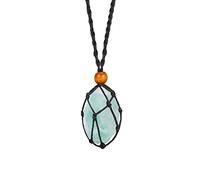 Natürliche Heilkristall-Halskette, 1,25-2,0" roher grüner Fluorit-Kristall-Edelstein-Halskette geflochtener Halsketten-Anhänger verstellbarer heilender Chakra-Anhänger mit handgewebtem Seil …