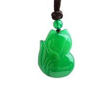 Natürliche Jade Anhänger Halskette Schnitzen Glücksamulett, Chalcedon Weiß Grün Anhänger Halskette Fuchs Jade Anhänger Halsketten Geschenk für Männer Frauen Jade Schmuck (Farbe: Weiß)
