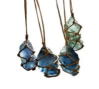 Natürliche Rohe blau-grüne Fluorit Kristall Anhänger Halskette Reiki Chakra Heilung Anhänger Behandlung Stein mit handgewebten Seil in zufälliger Farbe