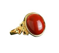 Natürliche rote Feng Shui-Jade für Damen, echter Ring mit offenem Ende, südrot, oval, Ei, seitliche Schleife, hohl, S925-Silber, vergoldet