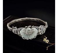 Natürliche S925 Sterling Silber und Tian Jade Armband Frauen Retro Tun Altes Wunschgeschenk (Metal Color : Silver Jade Bracelet)