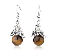 Natürliche Tigerauge-Tropfenohrringe Mit Runden Perlen, Engel-Ohrhänger, Edelstein-Ohrringe, Kristall-Reiki-Balance-Chakra-Schmuck, Geschenk Für Mädchen, Mutter, Ehefrau