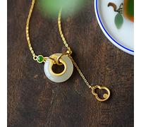 Natürliche weiße Jade und Friedensschließe Halskette Anhänger S925 Sterling Silber Geschenk