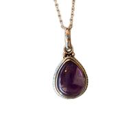 natürlicher Amethyst 25x15 mm birnenförmig glatt rot Anhänger 925 Sterling Silber Birnenkette mit 18 Zoll Kabelkette Frieden spirituelle Heilung Stressabbau drittes Auge Chakra Geschenk|gmpd_0397