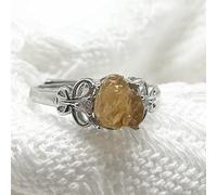 Natürlicher Gelber Turmalin-Ring Unregelmäßiger Kristall-Silber-Farben-Ring Verstellbarer Damen-Ring Mit Offenem Stein Reiki-Balance Knöchel-Finger-Ringe Ewigkeitsring Für Frauen, Mädchen, Männer