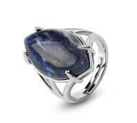 Natürlicher Großer Sodalith-Ring Blauer Kristall-Pferdeaugen-Form-Ring, Verstellbarer Damen-Ring Mit Offenem Stein, Reiki-Balance, Knöchel-Finger-Ringe, Ewigkeitsring Für Frauen, Mädchen, Männer