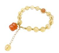 Natürliches gelbes Kristall-Armband mit Kaki-Anhänger, 8 mm, Achat-Quarz-Chakra-Edelstein-Armband für Wohlstand und Glück, verstellbares Feng Shui-Amulett für Frauen