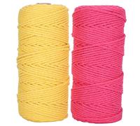 Natural Cotton Rope Macrame Cord, Single Strand Knitting Yarn, 3mm 100 Meter, Gelb und Rosenrot - Weiche Baumwollkordel, Vielseitig für DIY Handarbeiten und Makramee Deko