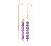 Natural Crystal 14K Vergoldete Amethyst Threader Ohrringe, 7,6 cm Gesamtlänge, Facettierte Edelstein Perlen, 925 Sterling Silber Nadel, Elegant Durchzieher Design