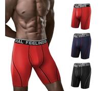 Natural Feelings Lange Bein-Sport-Boxershorts, Herren, 4er-Pack, elastisch, 22,9 cm, Unterhosen für Herren mit Eingriff S-XXL, A1: Schwarz, Blau, Rot, 3 Stück, L