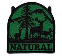 Natural Grün Hirsch Berge Natur Aufnäher zum aufbügeln oder aufnähen Bügelbild Aufbügler für Kleidung gestickter Bügelpatch Applikation Wandern Patch Größe 6,8 x 7,0 cm