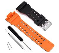 Natural Resin Replacement Watch Band Strap for Casio Mens G-Shock GD120/GA-100/GA-110/GA-100C (Black+Orange)