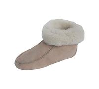 Naturasan Lammfell Hausschuhe Damen | Mokassin mit Ledersohle | Lammfell-Hüttenschuhe mit Stulpe, HS-01, Beige Gr.47