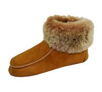 Naturasan Lammfell-Hüttenschuhe Damen Hausschuhe/Mokassin mit Ledersohle (42, Cognac/beige)