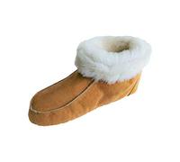 Naturasan Lammfell-Hüttenschuhe Hausschuhe/Mokassin mit Ledersohle/flauschig weich, gefüttert mit warmen Schaffell HS-01 (Cognac/Weiss, Numeric_38)