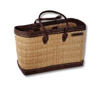 NATUREHOME Schilfrohrtasche L 47x31x15 cm mit Ledereinrahmung und Ledergriffen - handgefertigter, besonders großer Shopper aus robustem, nachhaltigem Schilfrohr, besonders leicht, stabil & vielseitig
