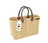 NATUREHOME Schilfrohrtasche M 39x25x11 cm natur, mittelgroßer handgeflochtener Shopper aus geflochtenem Schilfblatt mit praktischen Ledergriffen - besonders leicht, stabil und vielseitig
