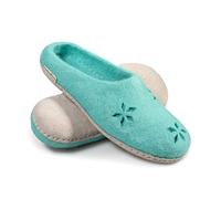 naturling Damen Filz Hausschuhe Blumen mit Leder Sohle - Bequeme Filz Slipper für schmale Füße (Mint, Numeric_38)