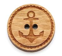 NaturSchatulle Holzknöpfe Gravur Motiv Anker 12-30mm I 25 Stück Kirsche 2 Loch Knöpfe Holz DIY Basteln Nähen Schmuckherstellung Annähen Rund 30mm