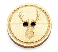 NaturSchatulle Holzknöpfe Gravur Motiv Hirsch 12-30mm I 25 Stück Ahorn 2 Loch Knöpfe Holz DIY Basteln Nähen Schmuckherstellung Annähen Rund 12mm