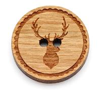NaturSchatulle Holzknöpfe Gravur Motiv Hirsch 12-30mm I 25 Stück Kirsche 2 Loch Knöpfe Holz DIY Basteln Nähen Schmuckherstellung Annähen Rund 25mm