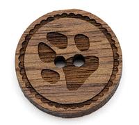 NaturSchatulle Holzknöpfe Gravur Motiv Pfote 12-30mm I 25 Stück Nussbaum 2 Loch Knöpfe Holz DIY Basteln Nähen Schmuckherstellung Annähen Rund 25mm
