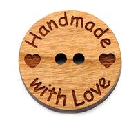 NaturSchatulle Holzknöpfe Motiv Handmade with Love | 5 Stück Kirsche 2 Loch Knöpfe Holz DIY Basteln Nähen Schmuckherstellung Annähen Kinderknöpfe