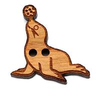 NaturSchatulle Holzknöpfe Motiv Robbe | 5 Stück Kirsche 2 Loch Knöpfe Holz DIY Basteln Nähen Schmuckherstellung Annähen Kinderknöpfe