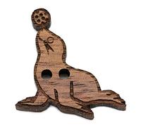 NaturSchatulle Holzknöpfe Motiv Robbe | 5 Stück Nussbaum 2 Loch Knöpfe Holz DIY Basteln Nähen Schmuckherstellung Annähen Kinderknöpfe