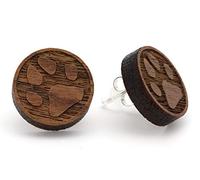NaturSchatulle Holzohrringe Tier Pfoten Gravur 15mm Holzschmuck Holz Ohrringe 925 Sterling Silber I natürliche Ohrschmuck Ohrstecker Damen
