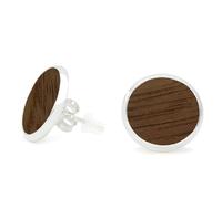 NaturSchatulle Holzschmuck Ohrringe Damen 8mm Holzohrringe Stecker Rund Nussbaum Holz in Titanium Fassung Natürliche Ohrstecker Schmuck